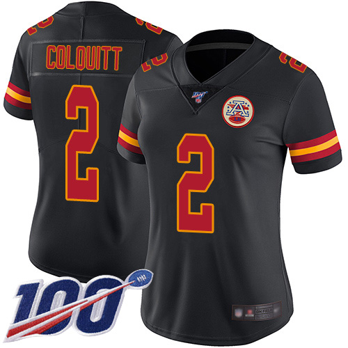 Women Kansas City Chiefs #2 Colquitt Dustin Limited Black Rush Vapor Untouchable 100th Season Football Nike NFL Jersey